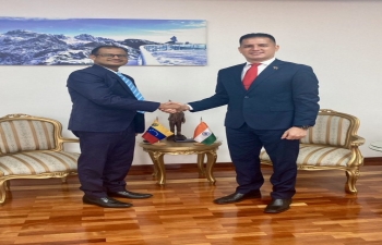 The Ambassador of India, Mr. P.K. Ashokbabu, held a meeting with the Sectoral Vice President for Social and Territorial Socialism and Minister of People's Power for Youth and Sports, Mr. Mervin Maldonado. They discussed matters of joint cooperation in the field of sports.
